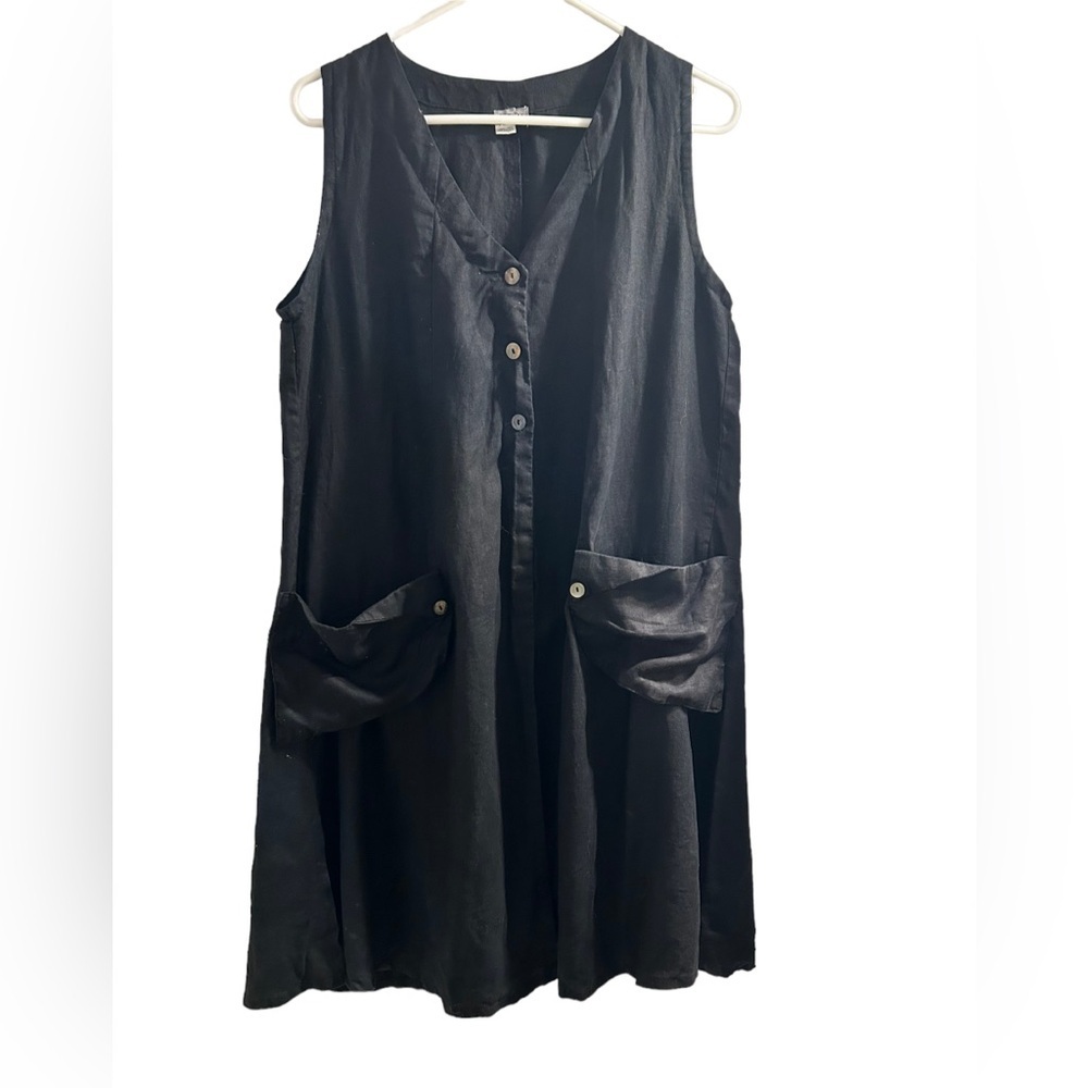 J. Jill Black Linen Sleeveless Bucket Pocket Lagenlook Tunic size Medium